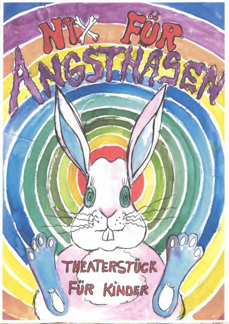 Werbeplakat für "nix für Angshasen", Theaterstück für Kinder, Rote Kugel Schweikvitz, Hinterlandbühne Rügen e.V.